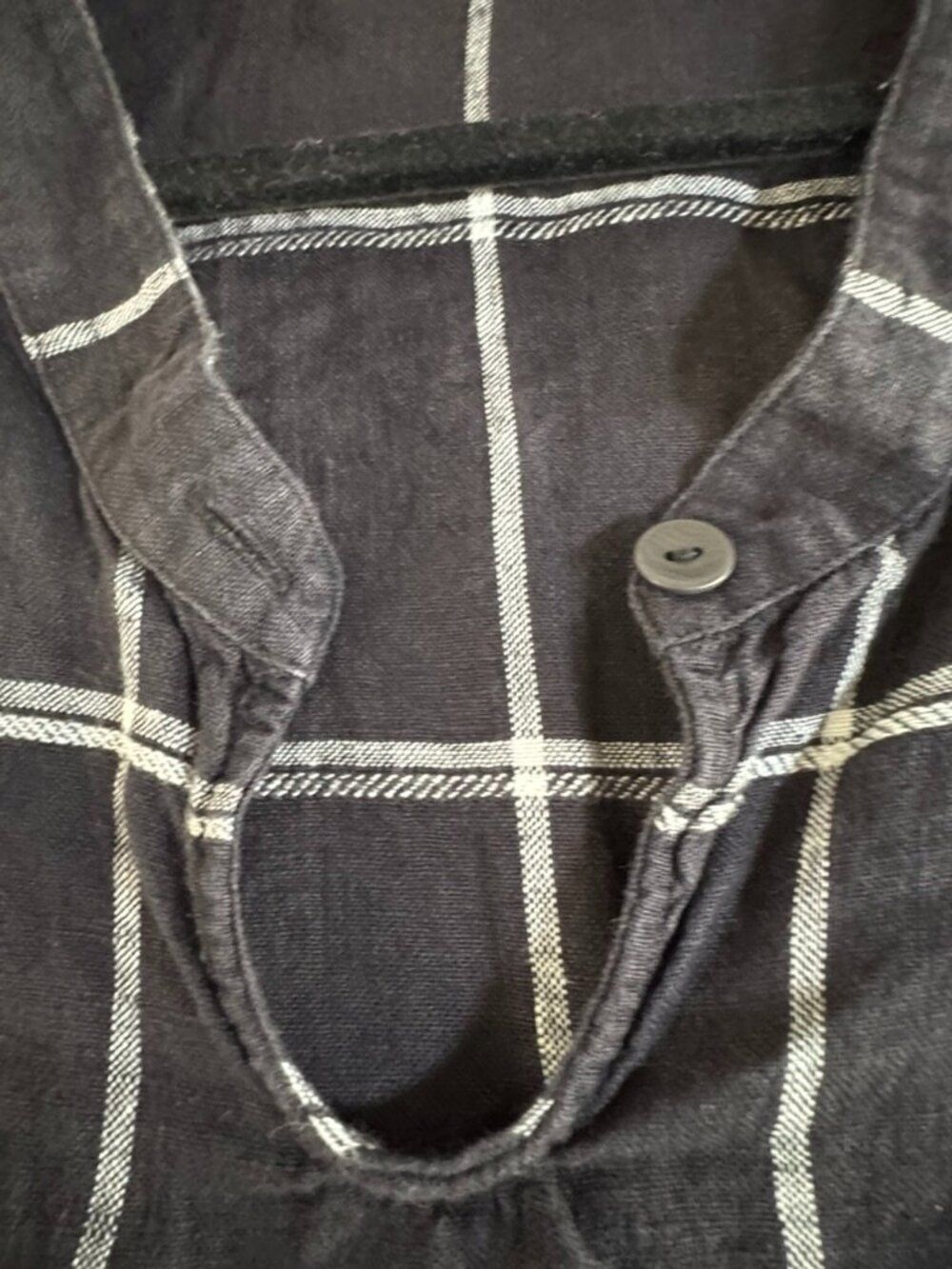 FLAX 100% Linen Windowpane Tunic Dress Charcoal Black 1G Made Lithuania - Picture 6 of 13